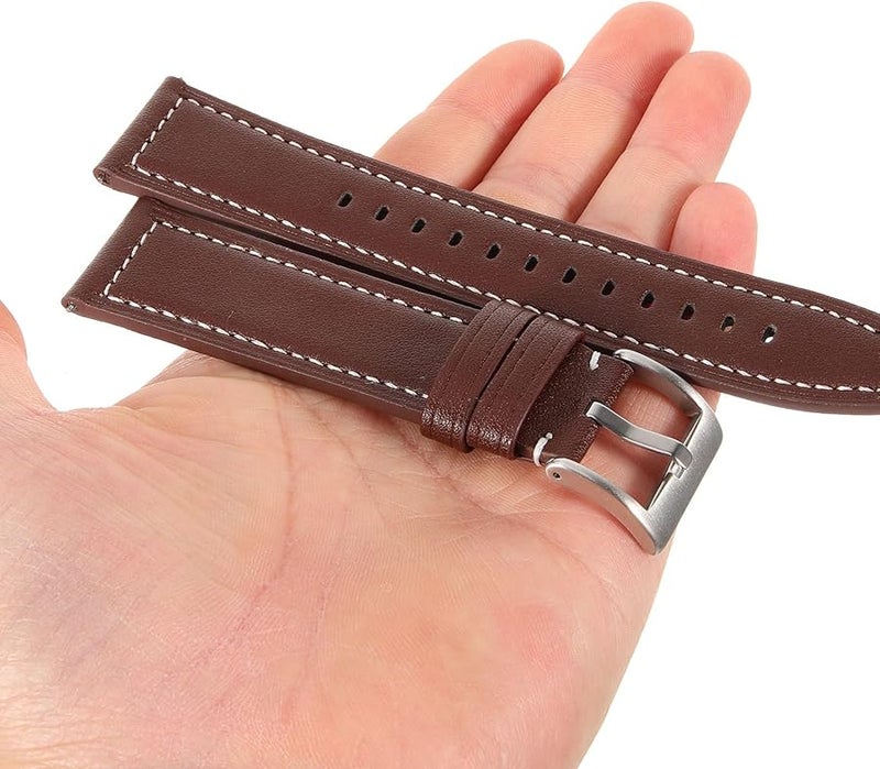 22mm Quick Release Leather Watch Strap Genuine Deep Brown With White Stitching - Image 5